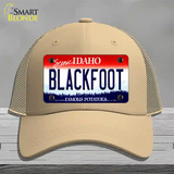 Blackfoot Idaho Novelty License Plate Hat Mesh / Khaki