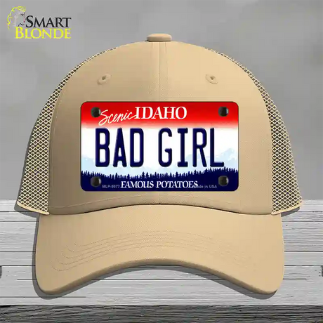 Bad Girl Idaho Novelty License Plate Hat Mesh / Khaki