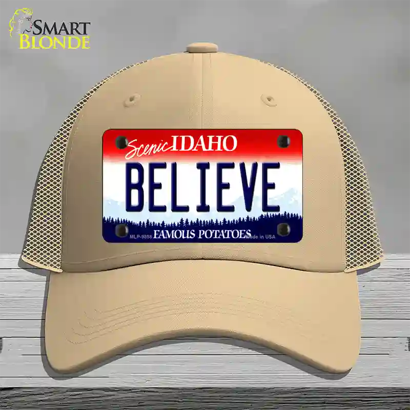 Believe Idaho Novelty License Plate Hat Mesh / Khaki