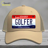 Golfer Idaho Novelty License Plate Hat Mesh / Khaki