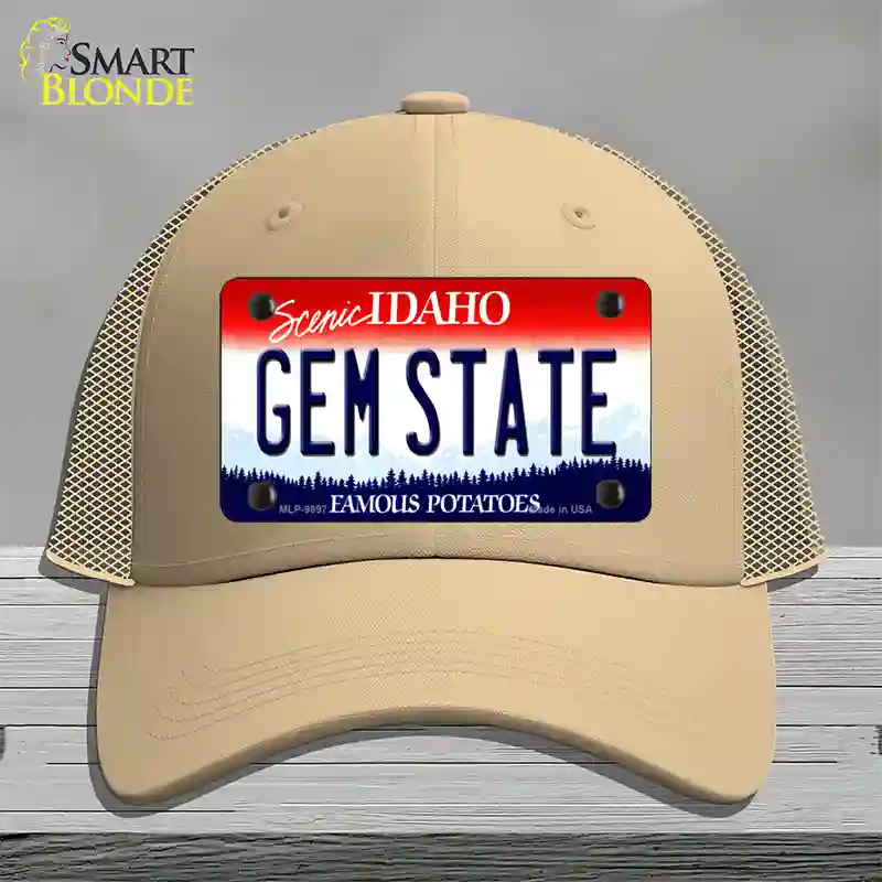 Gem State Idaho Novelty License Plate Hat Mesh / Khaki