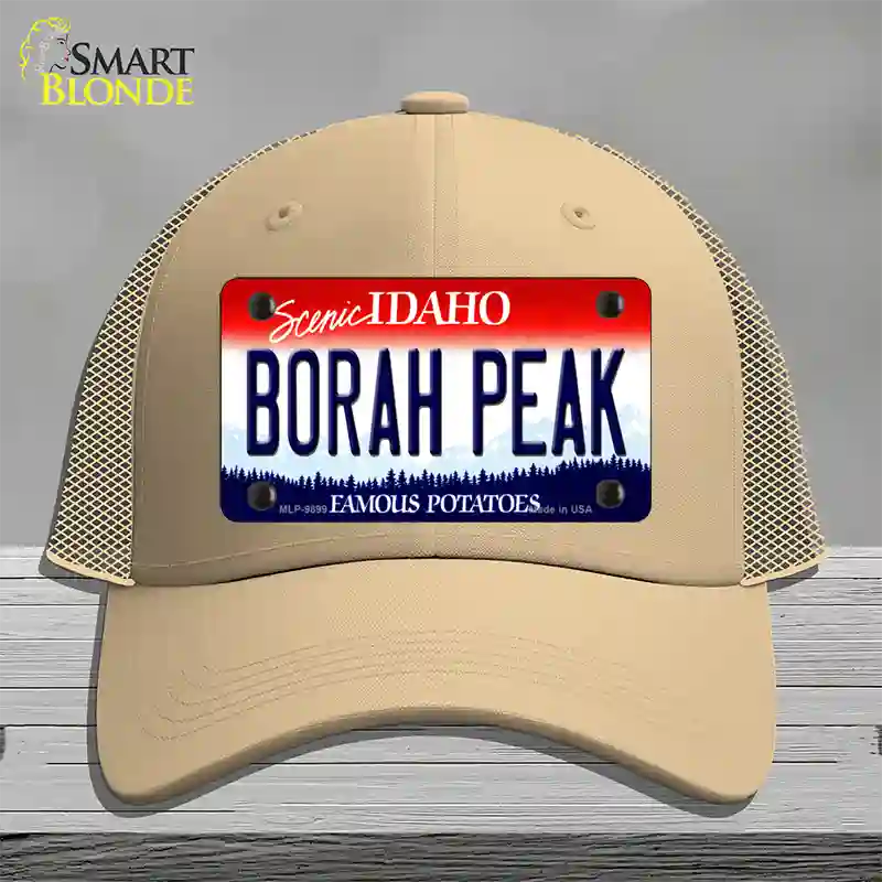 Borah Peak Idaho Novelty License Plate Hat Mesh / Khaki