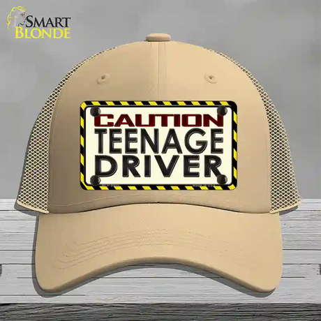 Caution Teenage Driver Novelty License Plate Hat Mesh / Khaki