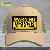 Warning Driver Insane Novelty License Plate Hat Mesh / Khaki