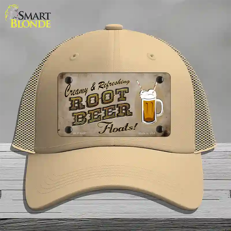 Root Beer Floats Novelty License Plate Hat Mesh / Khaki