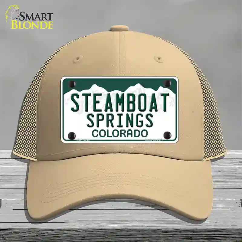 Steamboat Springs Colorado Novelty License Plate Hat Mesh / Khaki