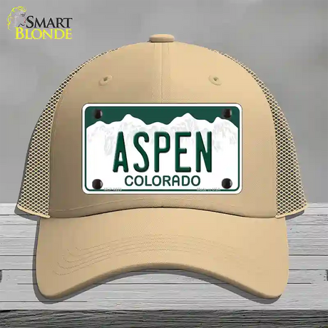 Aspen Colorado Novelty License Plate Hat Mesh / Khaki