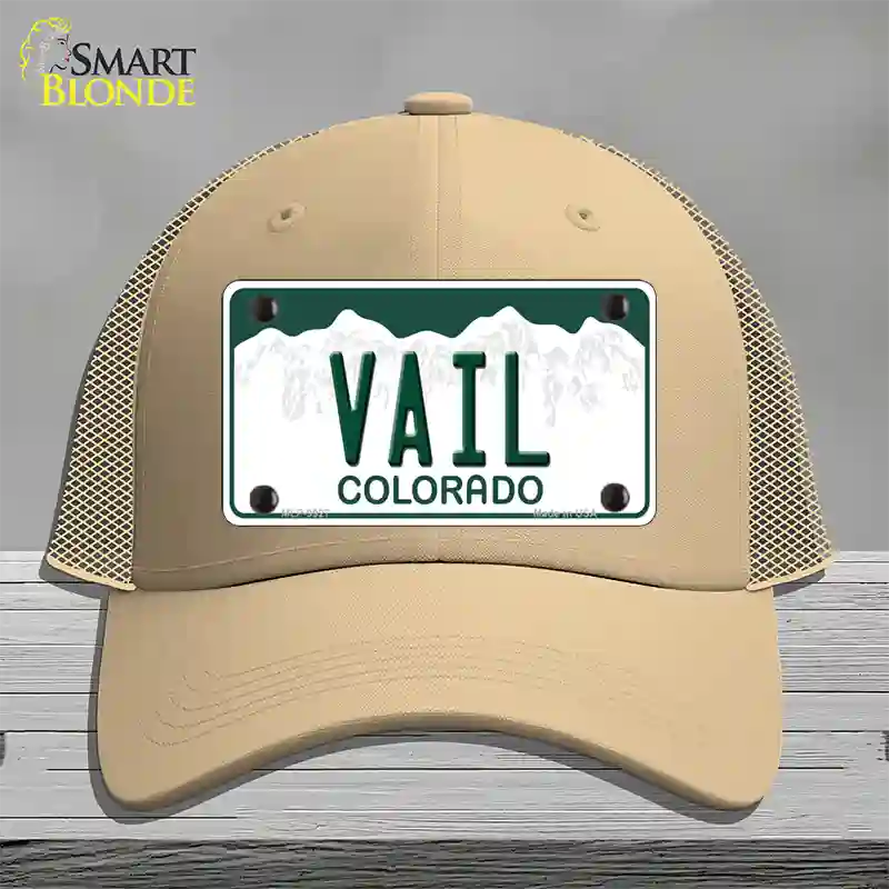 Vail Colorado Novelty License Plate Hat Mesh / Khaki