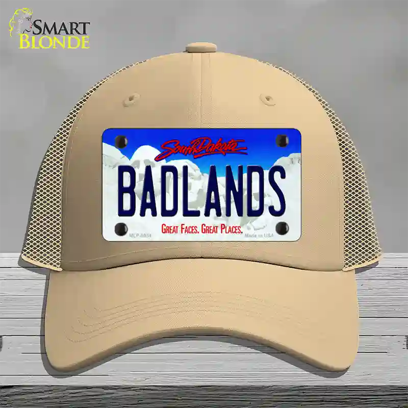 Badlands South Dakota Novelty License Plate Hat Mesh / Khaki