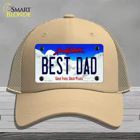 Best Dad South Dakota Novelty License Plate Hat Mesh / Khaki