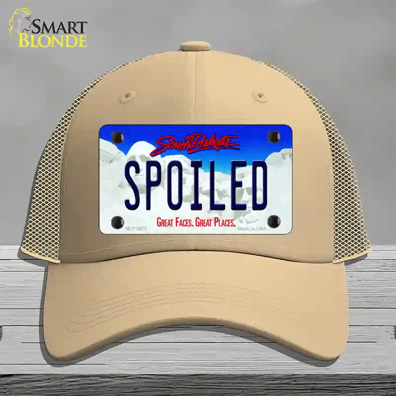 Spoiled South Dakota Novelty License Plate Hat Mesh / Khaki