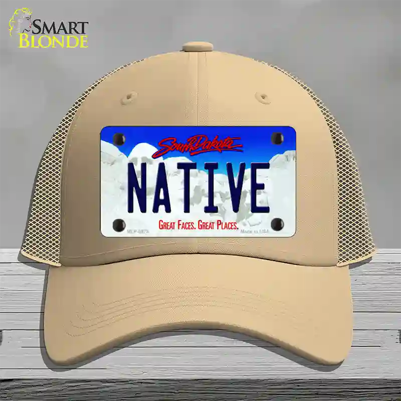 Native South Dakota Novelty License Plate Hat Mesh / Khaki