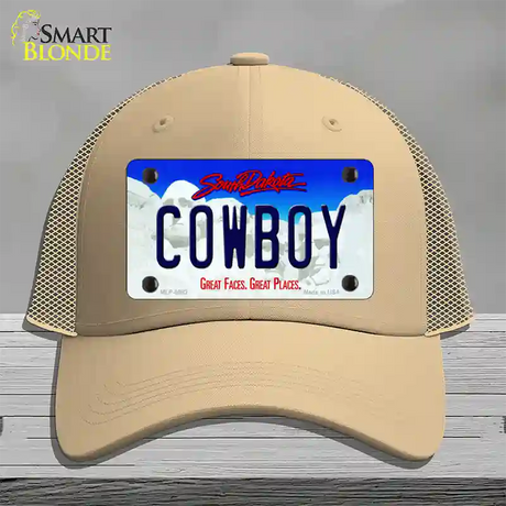 Cowboy South Dakota Novelty License Plate Hat Mesh / Khaki