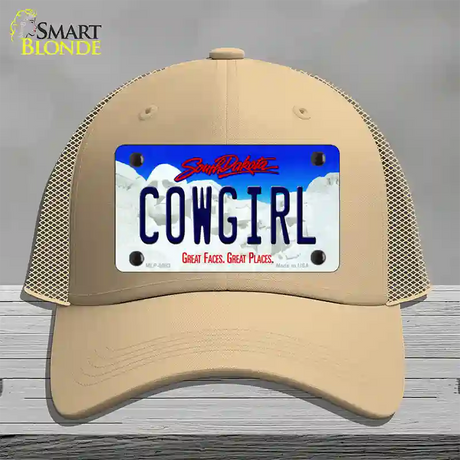 Cowgirl South Dakota Novelty License Plate Hat Mesh / Khaki