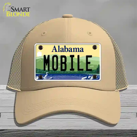 Mobile Alabama Novelty License Plate Hat Mesh / Khaki