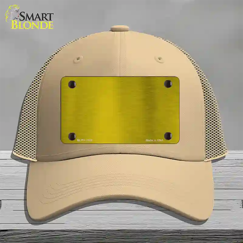 Yellow Metallic Solid Novelty License Plate Hat Mesh / Khaki