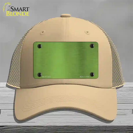 Lime Green Metallic Solid Novelty License Plate Hat Mesh / Khaki