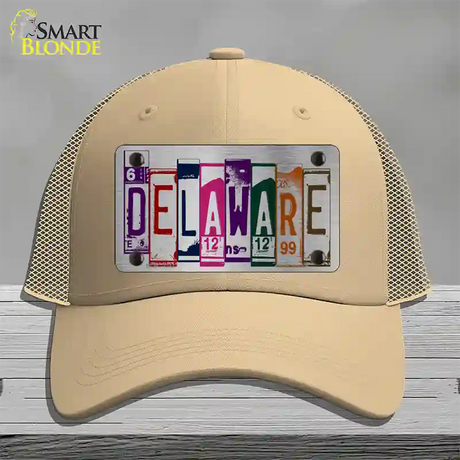 Delaware License Plate Art Novelty License Plate Hat Mesh / Khaki