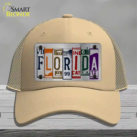 Florida License Plate Art Novelty License Plate Hat Mesh / Khaki