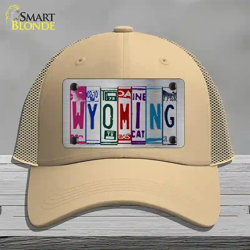 Wyoming License Plate Art Novelty License Plate Hat Mesh / Khaki