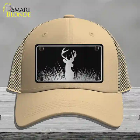 Deer Black Brushed Chrome Novelty License Plate Hat Mesh / Khaki