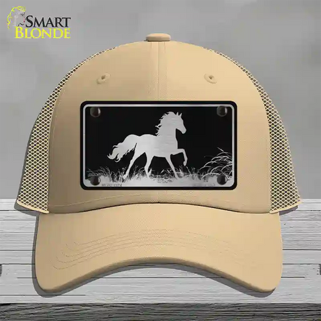 Horse Black Brushed Chrome Novelty License Plate Hat Mesh / Khaki