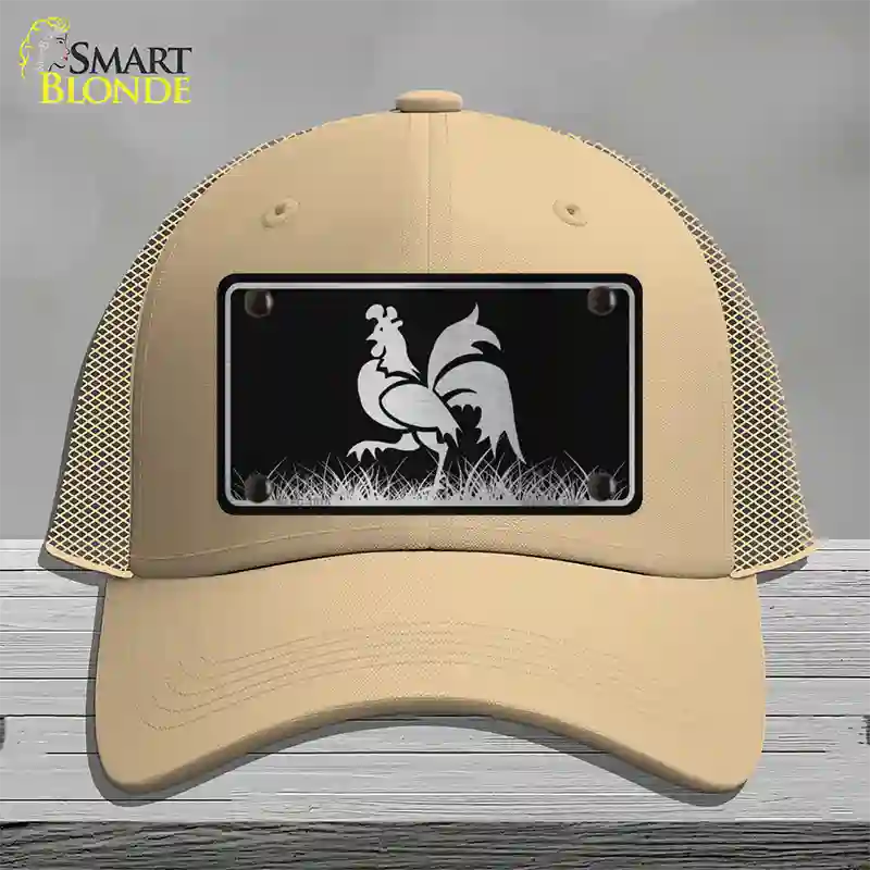 Rooster Black Brushed Chrome Novelty License Plate Hat Mesh / Khaki