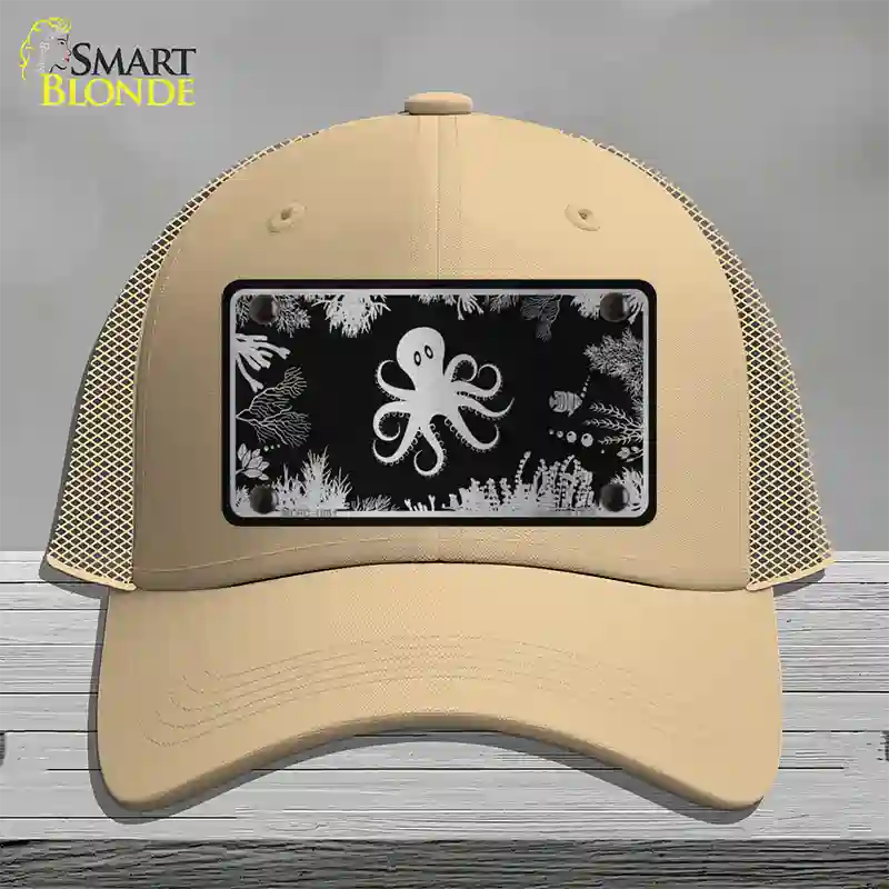 Octopus Black Brushed Chrome Novelty License Plate Hat Mesh / Khaki