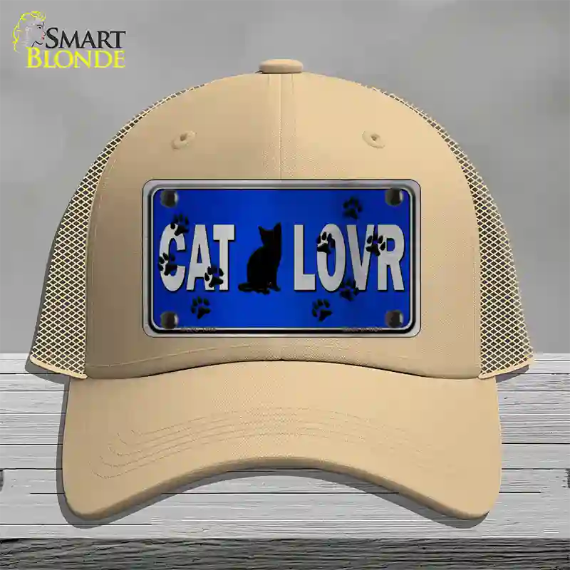 Cat Lover Blue Brushed Chrome Novelty License Plate Hat Tag Mesh / Khaki