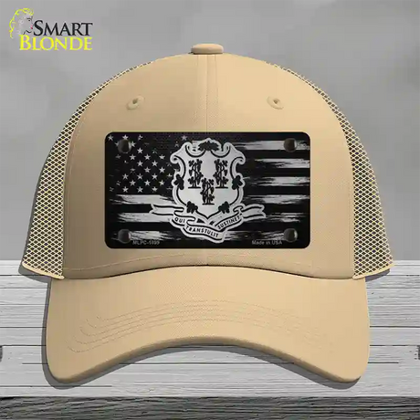 Connecticut Carbon Fiber Novelty License Plate Hat Mesh / Khaki