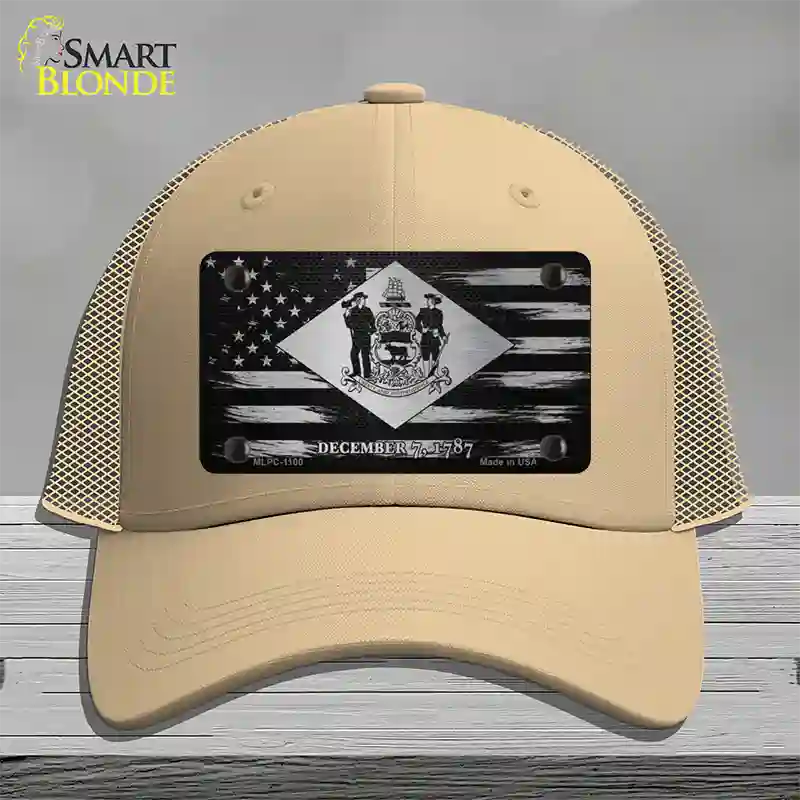 Delaware Carbon Fiber Novelty License Plate Hat Mesh / Khaki