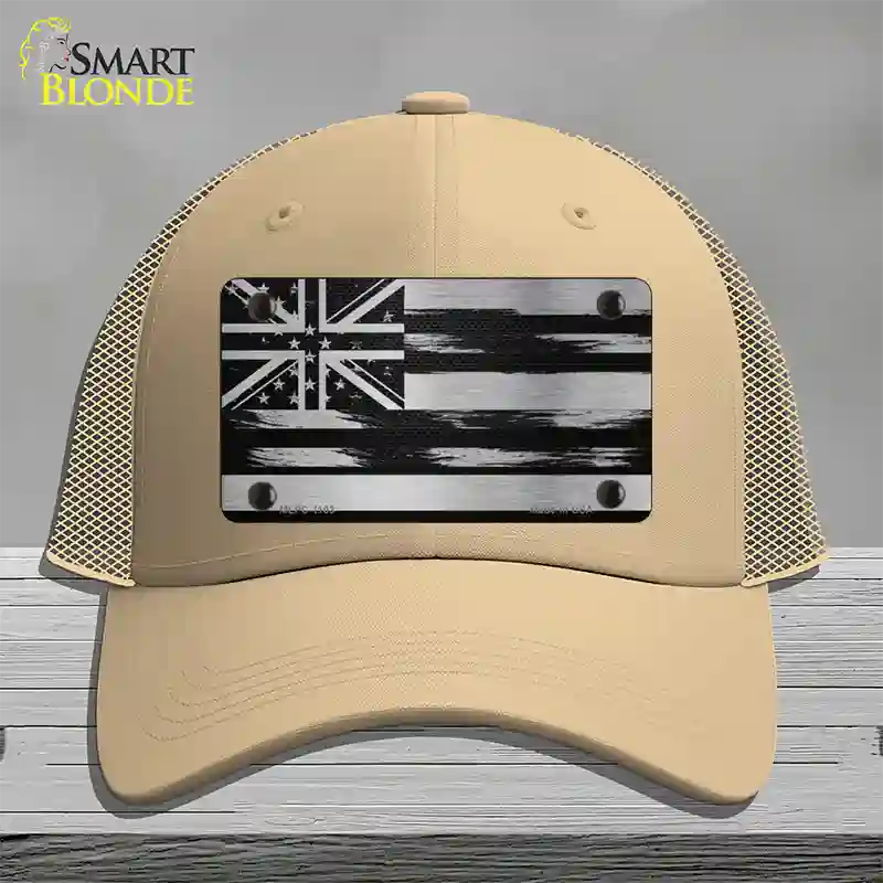 Hawaii Carbon Fiber Novelty License Plate Hat Mesh / Khaki