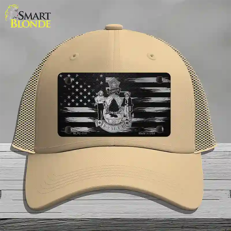 Maine Carbon Fiber Novelty License Plate Hat Mesh / Khaki