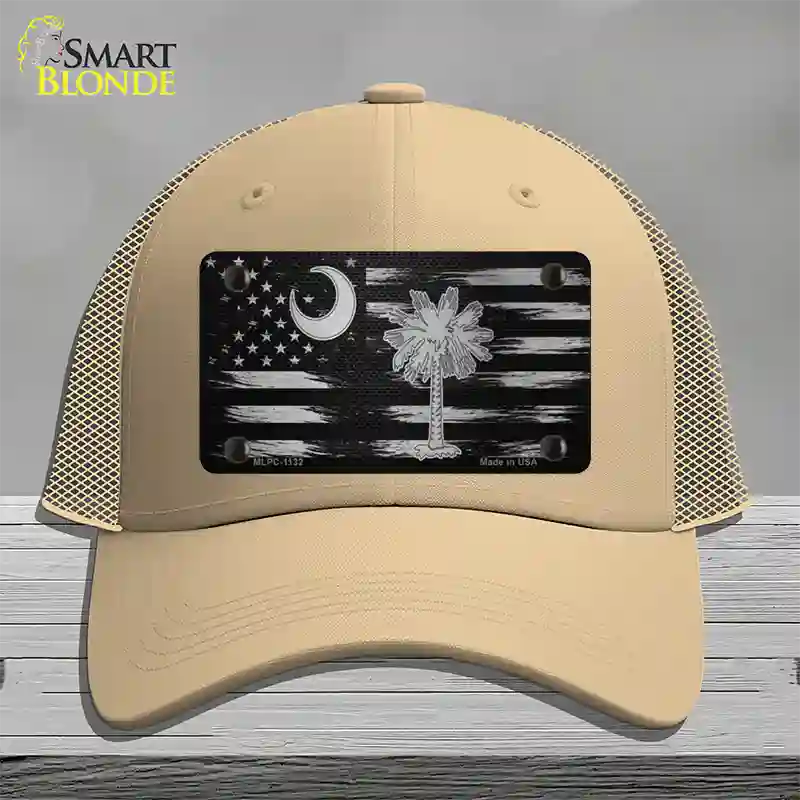 South Carolina Carbon Fiber Novelty License Plate Hat Mesh / Khaki