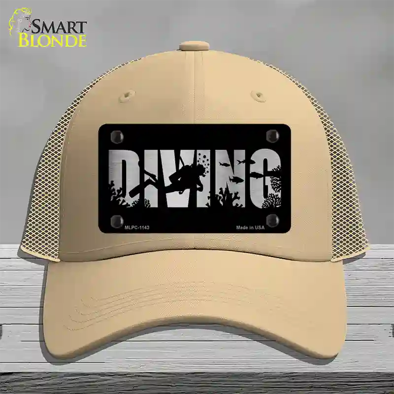 Diving Brushed Chrome Novelty License Plate Hat Mesh / Khaki