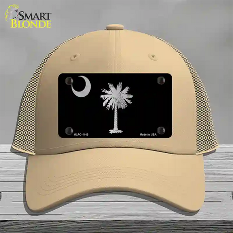 Palmetto Flag Brushed Chrome Novelty License Plate Hat Mesh / Khaki