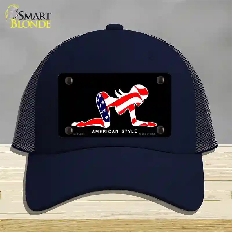 American Style Sexy Flag Pose Novelty License Plate Hat Mesh / Navy