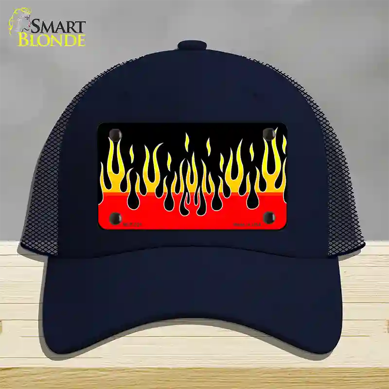 Flames Novelty License Plate Hat Mesh / Navy