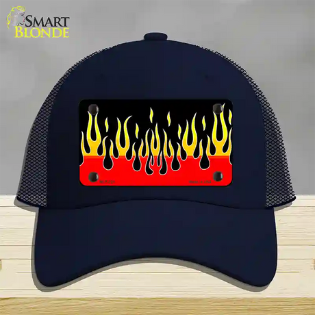 Flames Novelty License Plate Hat Mesh / Navy