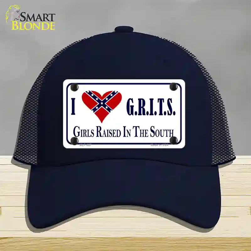 G.R.I.T.S. Confederate Flag Novelty License Plate Hat Mesh / Navy