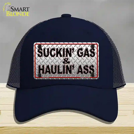 Suckin Gas and Haulin Ass Novelty License Plate Hat Mesh / Navy