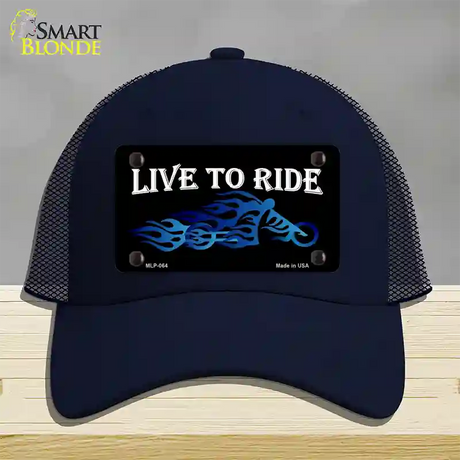 Live To Ride Novelty License Plate Hat Mesh / Navy