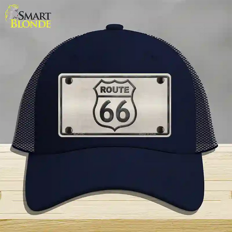 Route 66 Shield White Novelty License Plate Hat Mesh / Navy