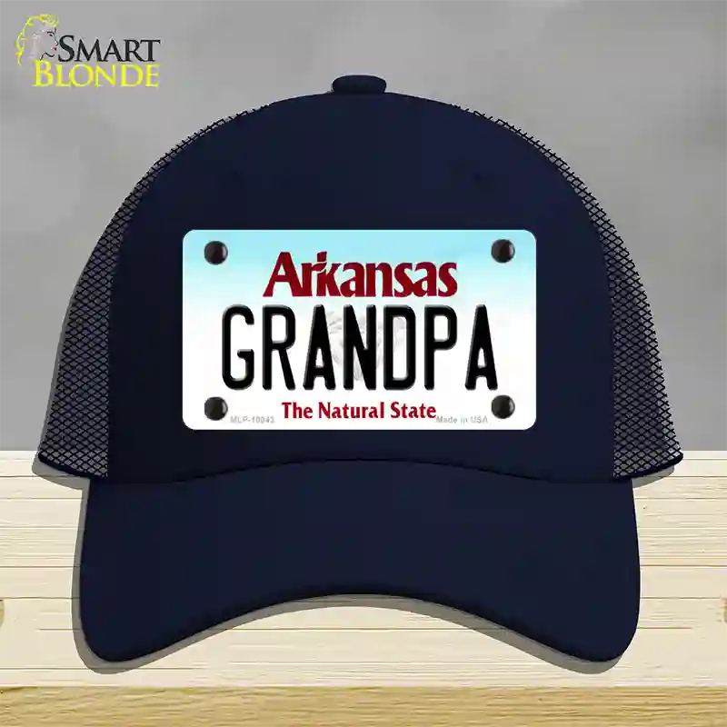 Grandpa Arkansas Novelty License Plate Hat Mesh / Navy