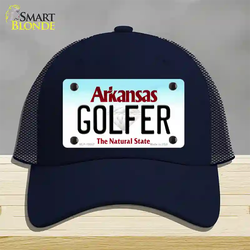 Golfer Arkansas Novelty License Plate Hat Mesh / Navy