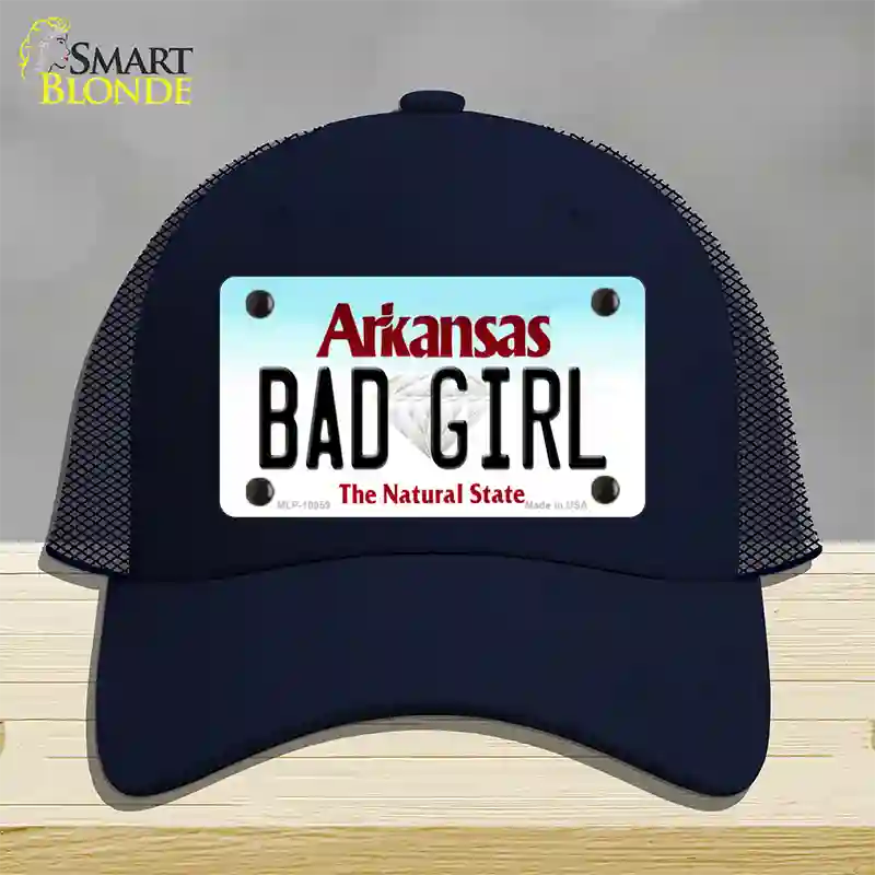 Bad Girl Arkansas Novelty License Plate Hat Mesh / Navy