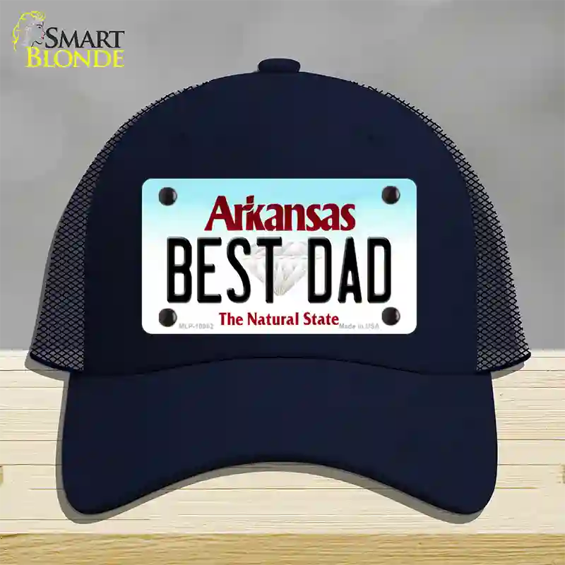 Best Dad Arkansas Novelty License Plate Hat Mesh / Navy