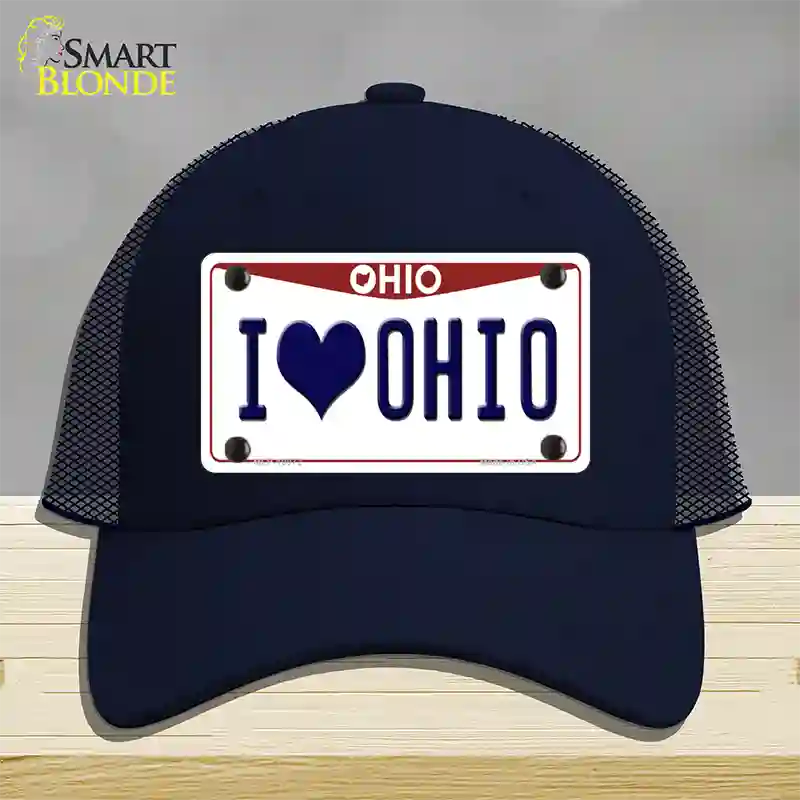 I Love Ohio Novelty License Plate Hat Mesh / Navy