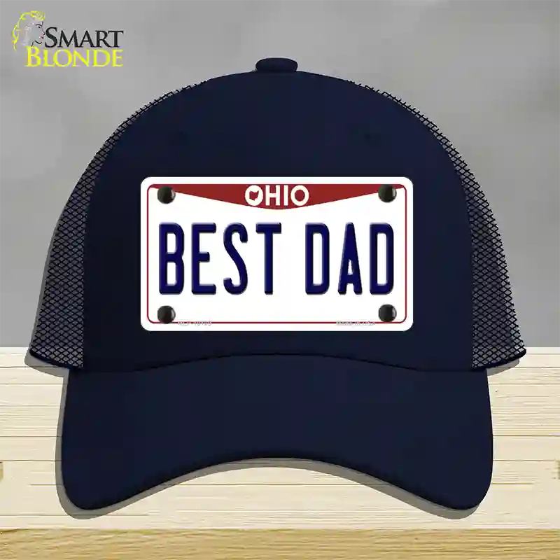 Best Dad Ohio Novelty License Plate Hat Mesh / Navy