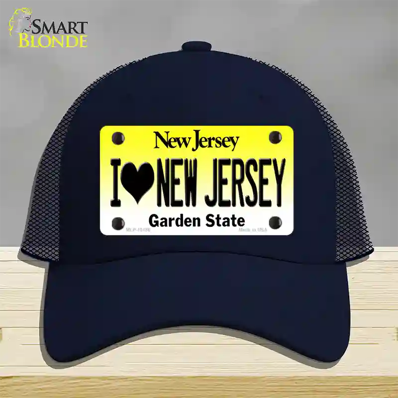 I Love New Jersey Novelty License Plate Hat Mesh / Navy